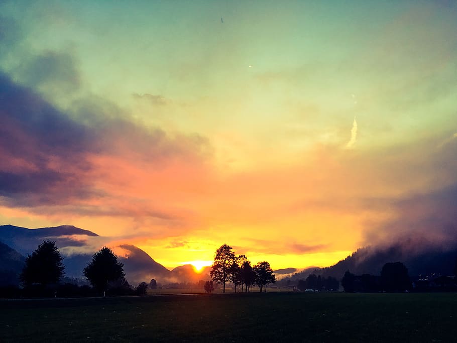 Sunset, Valley, Alpine, Nature, Clouds, evening sky, bayrischzell HD wallpaper
