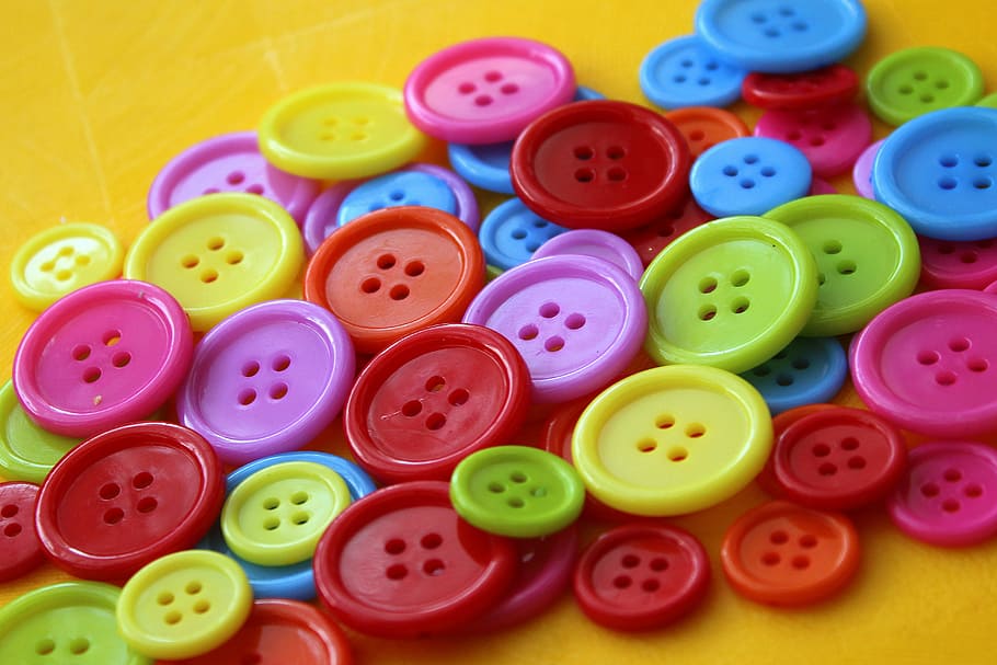 assorted-color button lot, buttons, colorful, different, set