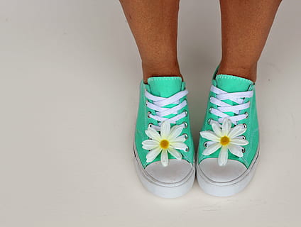 person wears green low-top shoes, spring, spring background HD wallpaper