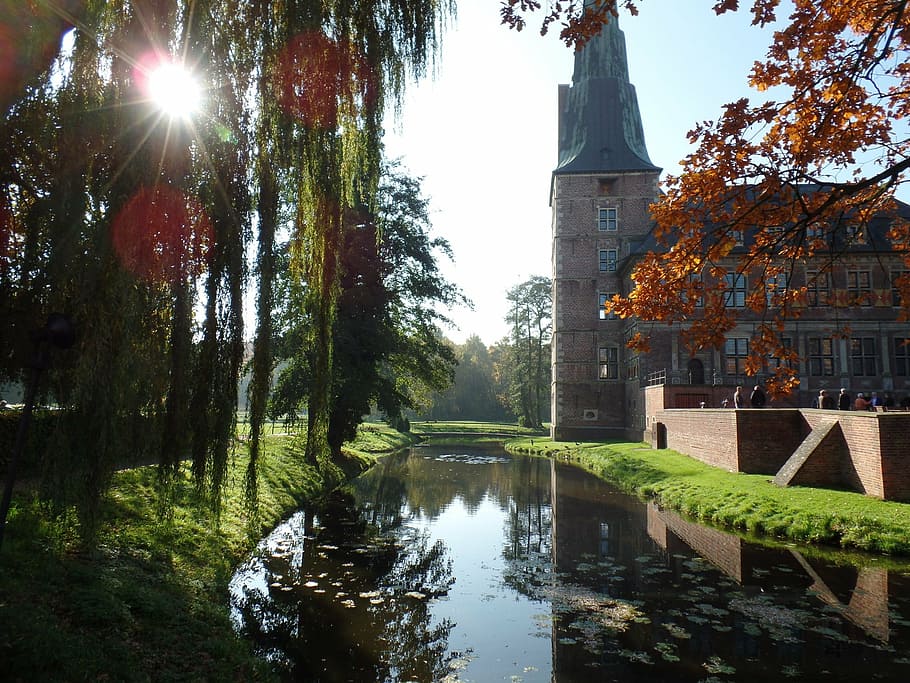 castle, raesfeld, moat, autumn, roma table, fairy tales, water HD wallpaper