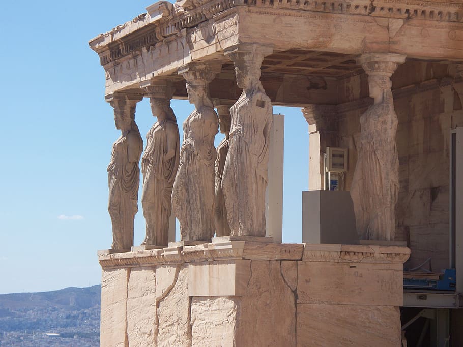 woman-themed statue temple at daytime, Acropolis, Greece, Greek