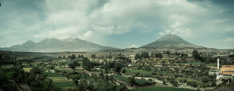 peru, arequipa, architecture, mountain, volcano, andes, perspective, HD wallpaper
