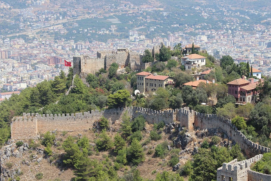 alanya, turkey, old town, castle, landscape, building exterior, HD wallpaper