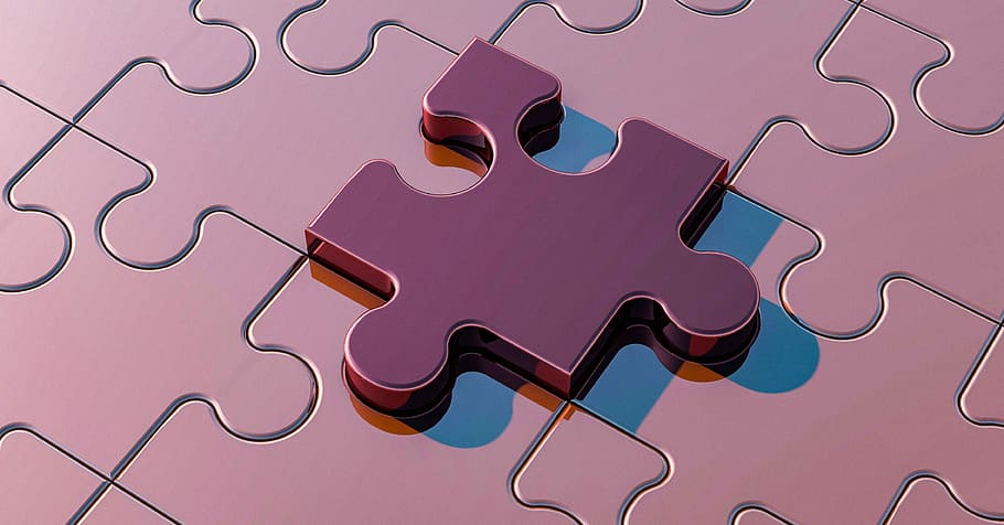purple jigsaw puzzle, pieces of the puzzle, connection, puzzles