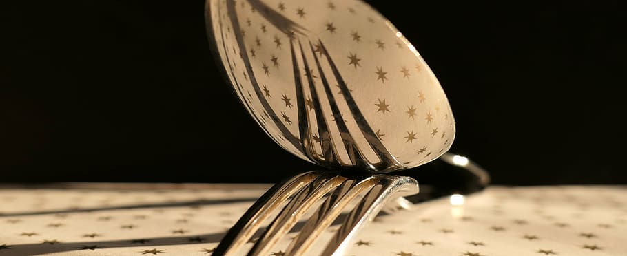 stainless steel spoon top of fork on table, cutlery, silver HD wallpaper
