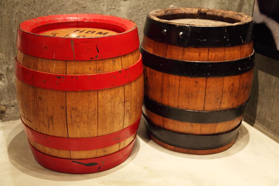 two brown wooden barrels, beer, beverage, container, drink HD wallpaper