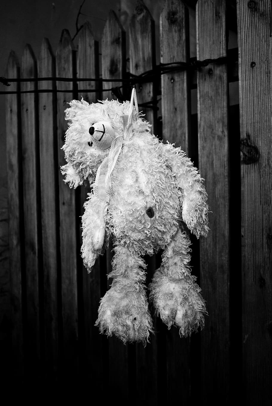 grayscale photo of bear plush toy, suicide, bear cub, depressed, HD wallpaper