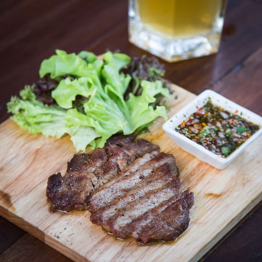 grill, steak, pork, food and drink, meat, table, freshness HD wallpaper