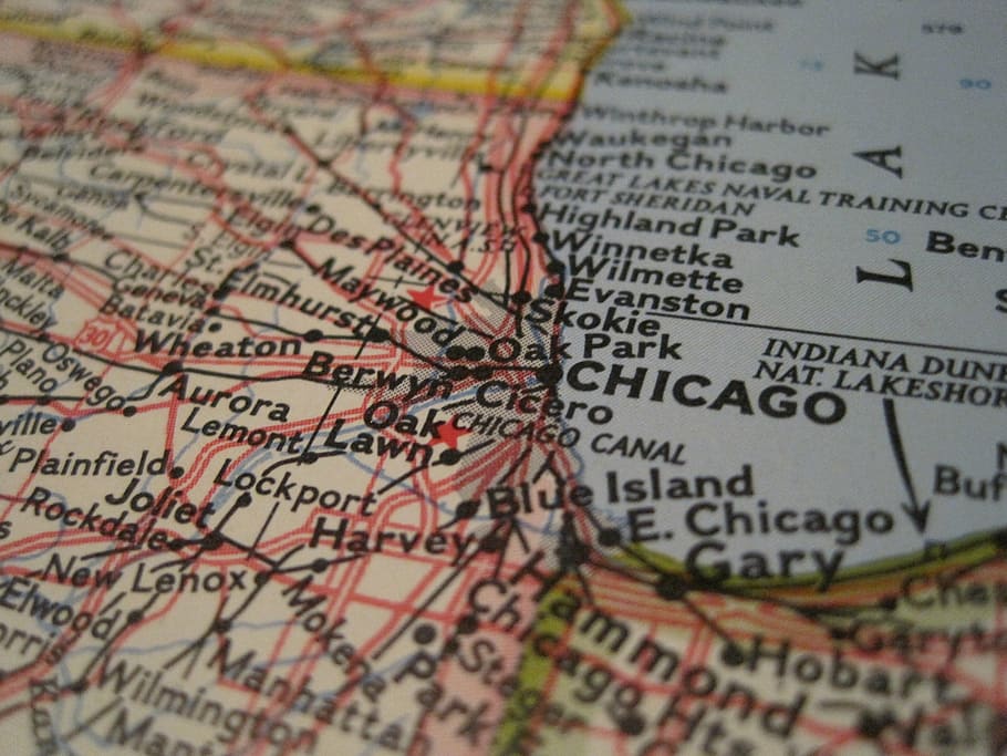 closeup of map, chicago, close-up, usa, america, illinois, cartography HD wallpaper