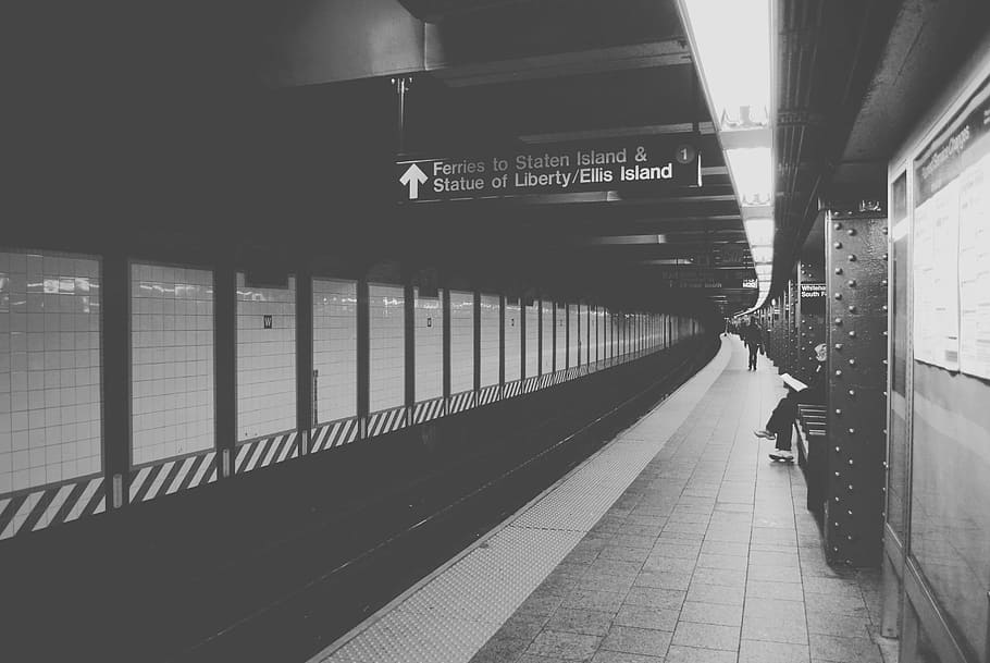 black-and-white, metro, new york city, station, subway, architecture