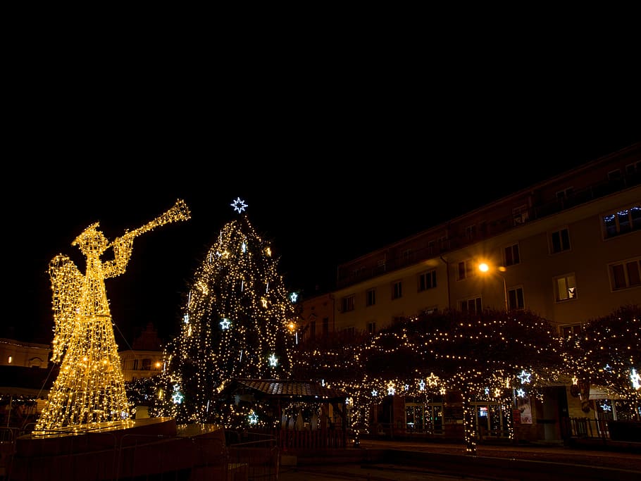 Angel, Christmas, Sapling, Tree, garnished with, holiday, christmas time HD wallpaper