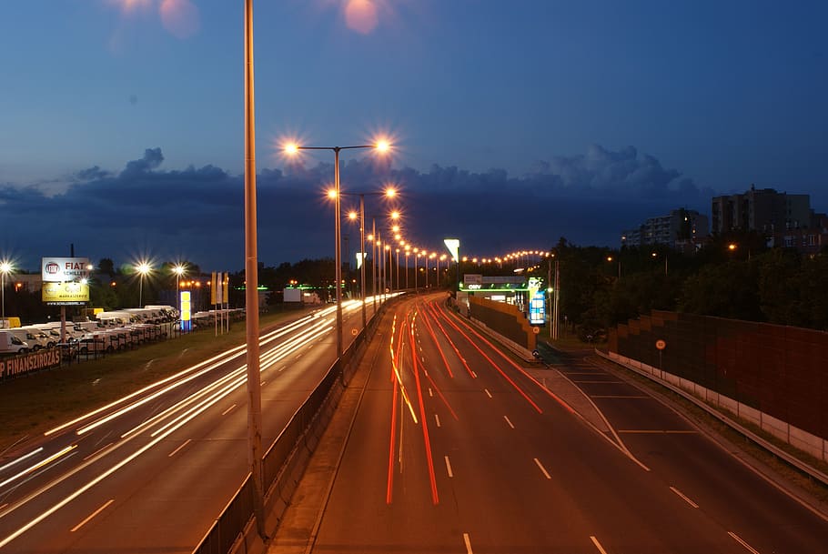 way, transport, light, illuminated, street, street light, night HD wallpaper