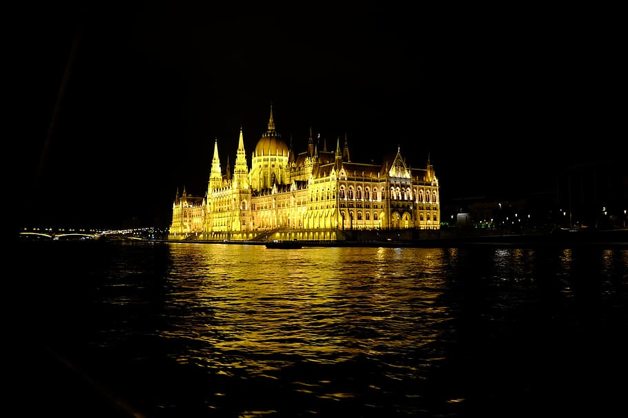 Budapest, Sunset, Lights, Purple, landscape, bridge, parliament HD wallpaper