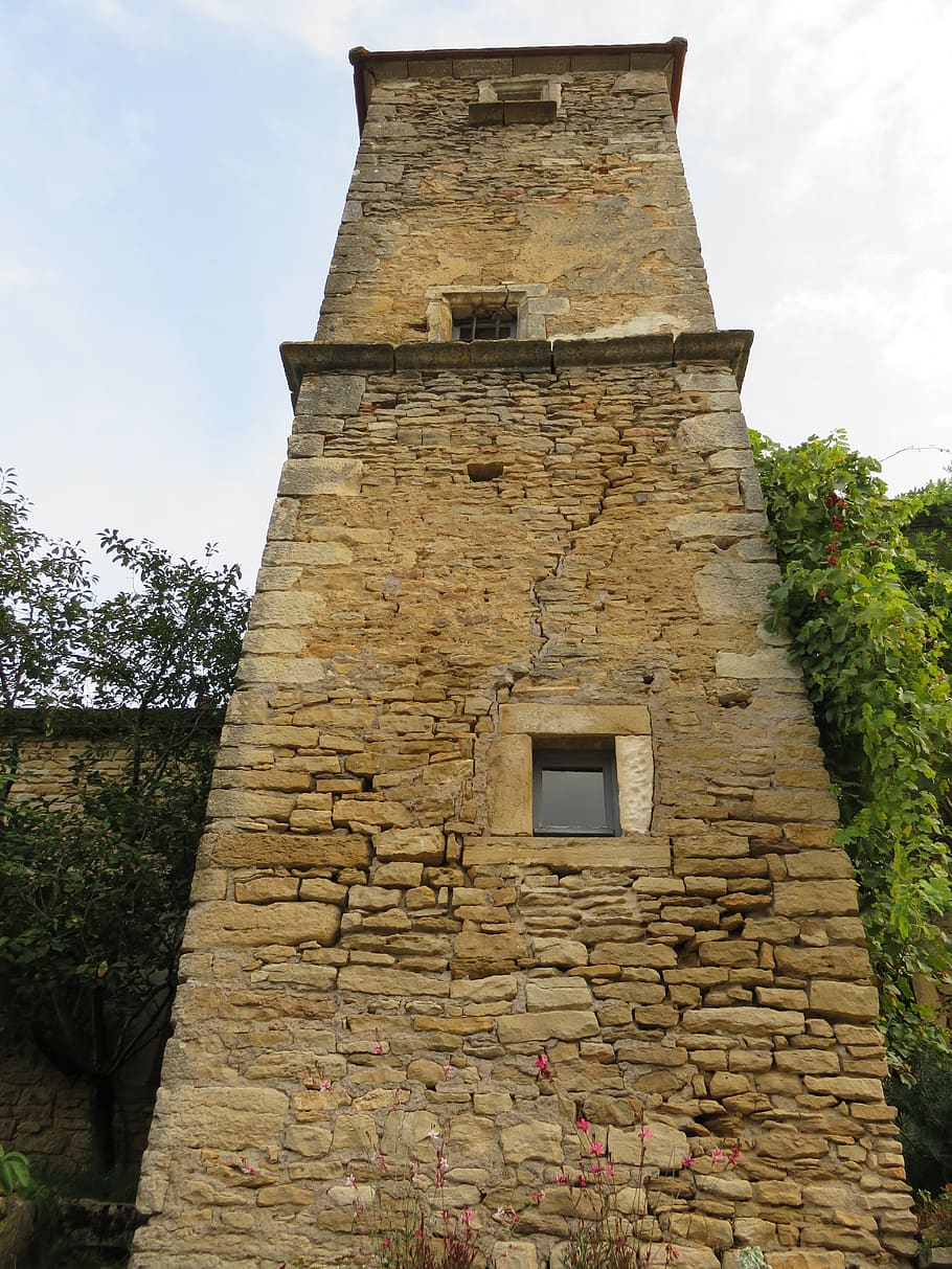 tower, chateauneuf-en-auxois, wall, old, middle ages, masonry