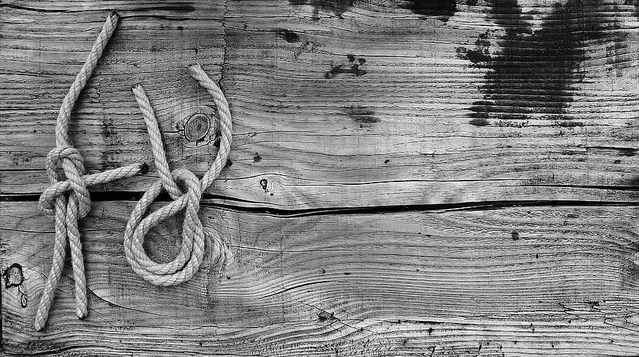 gray wooden plank with knot, rope, ropes, knots, structure, maritim, HD wallpaper