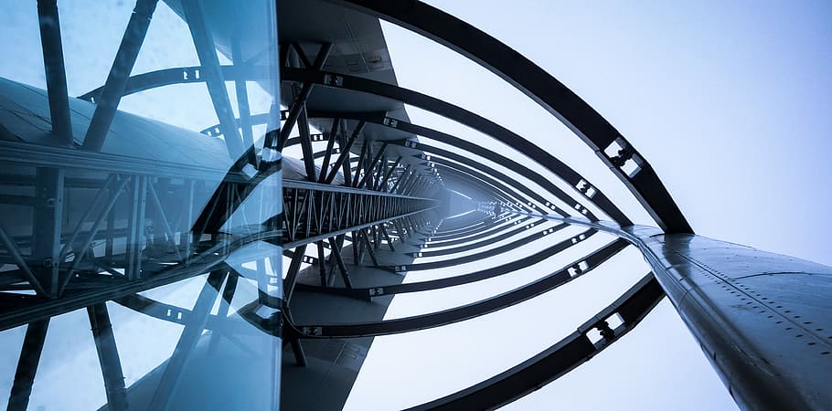 low-angle photography of concrete building during daytime, worms eyeview photography of glass building HD wallpaper