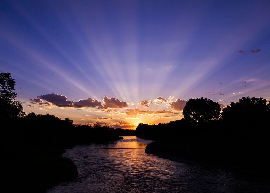 dawn, landscape, nature, sky, clouds, outdoors, river, silhouette HD wallpaper