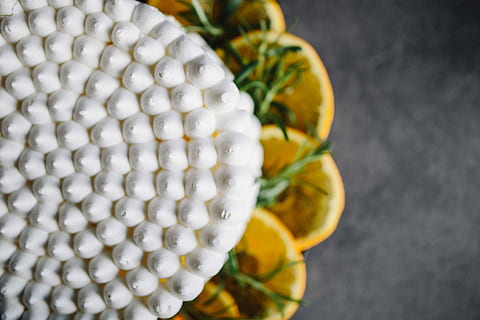 Meringue Cake with whipped cream and oranges, fruit, dessert HD wallpaper