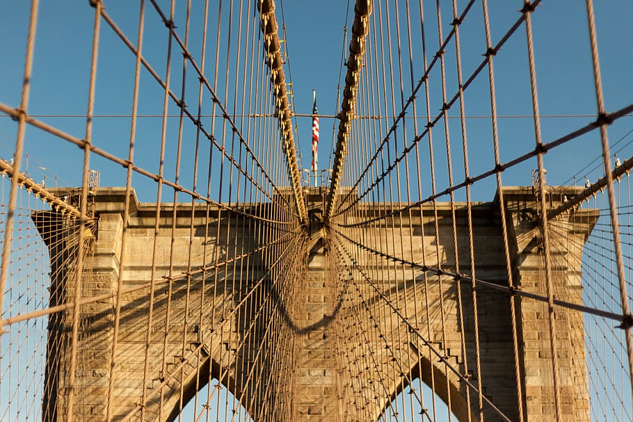 brown metal bridge, brown steel screen, Brooklyn Bridge, closeup HD wallpaper