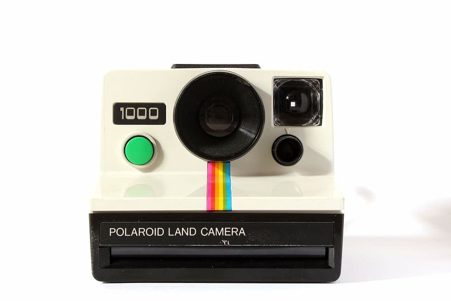 white Polaroid land camera, analog, hipster, instant camera, retro