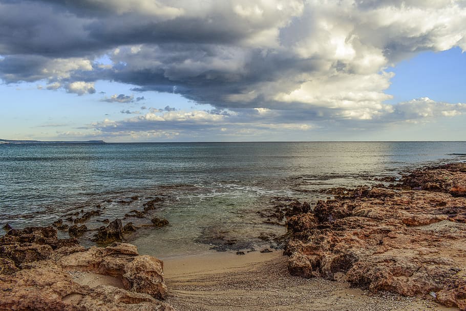 beach, sea, sky, clouds, nature, horizon, autumn, calm, serenity HD wallpaper