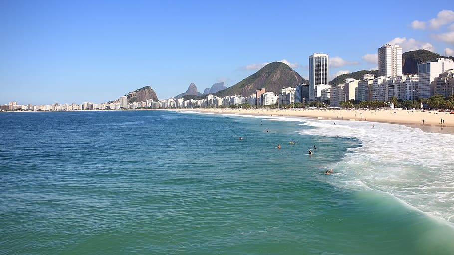 copacabana, leme, beach, wave, pedra da gávea, morro dois irmãos, HD wallpaper