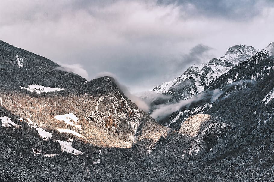 landscape photography of mountain with clouds above, landscape photography of mountains HD wallpaper