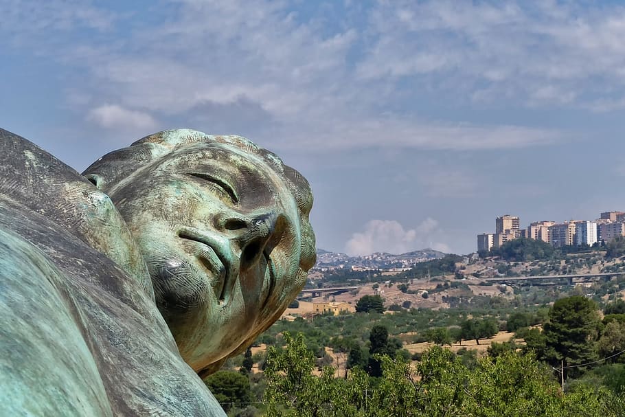 sicily, agrigento, valley temples, statue, bronze, sky, architecture HD wallpaper