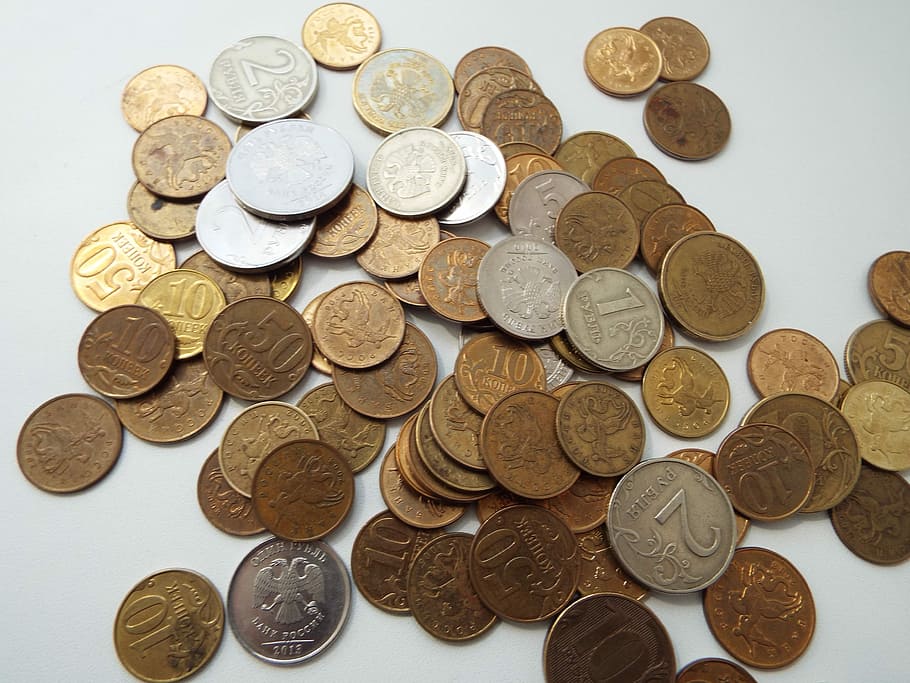 Coins, Ruble, Russia, Kopek, handful, wealth, money, penny, HD wallpaper