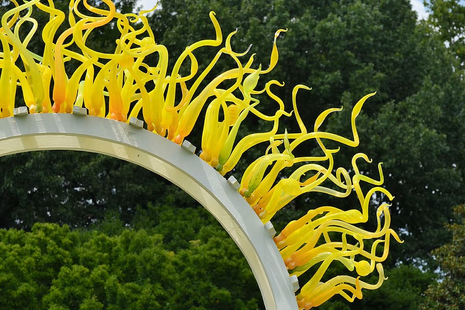 glass, artwork, yellow, decorative, ornament, outdoors, plant HD wallpaper