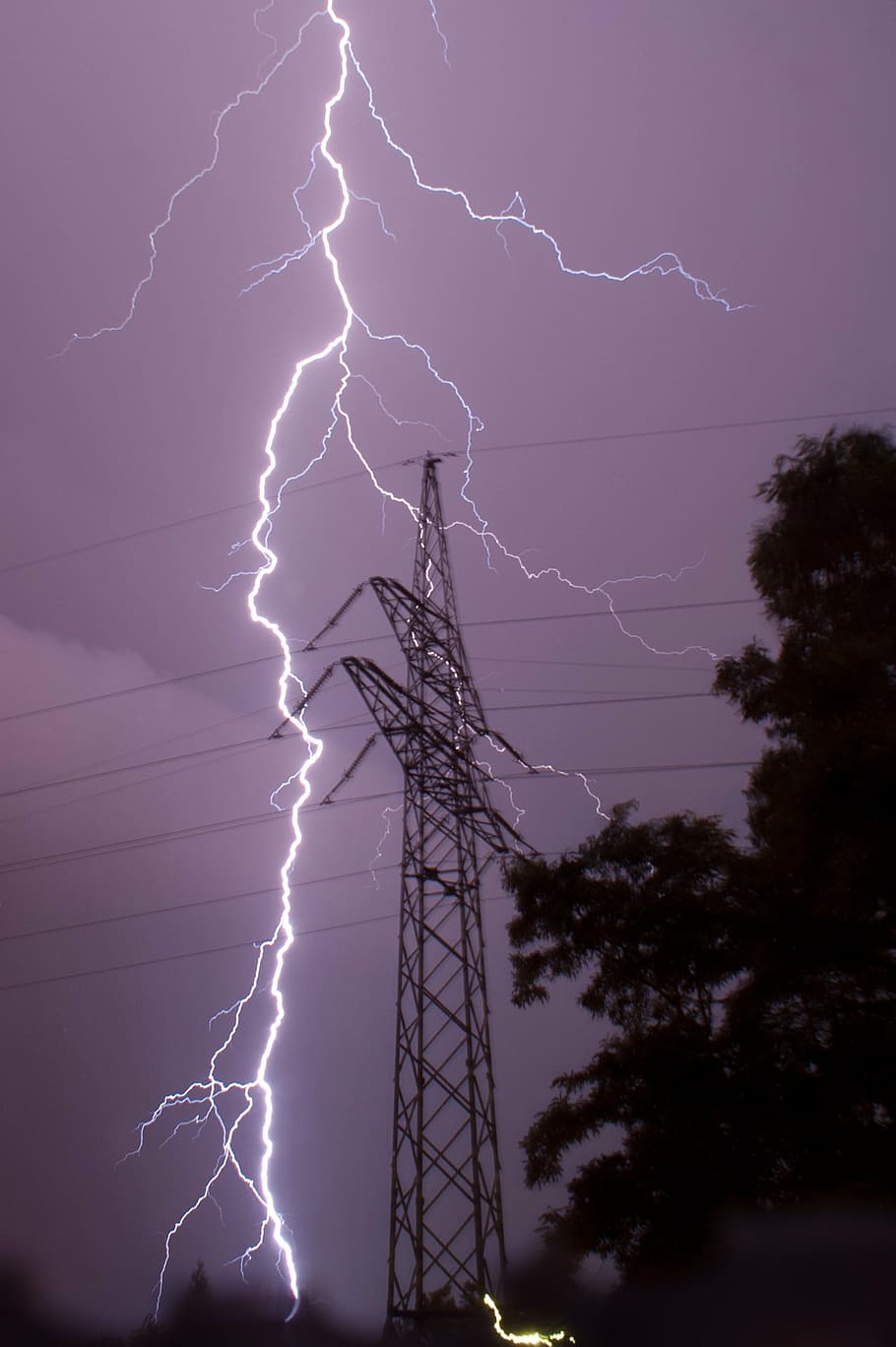 storm, lightning, power pole, lightning safety, ground lightning, HD wallpaper