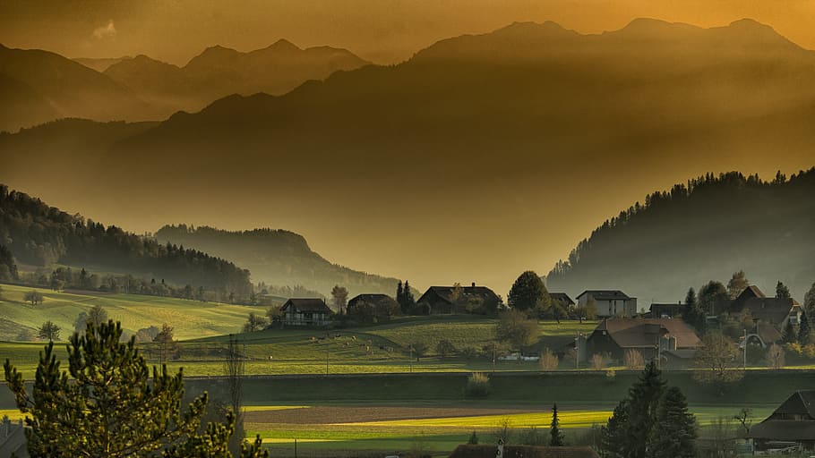 landscape photography of mountains, autumn, twilight, afternoon HD wallpaper