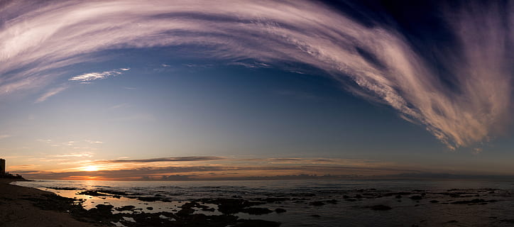 360 photography of clouds and seashore, dawn, sky, sunset, horizon HD wallpaper