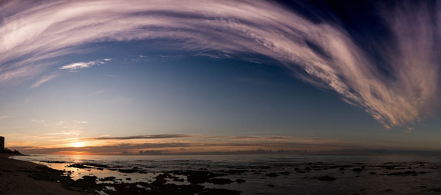 360 photography of clouds and seashore, dawn, sky, sunset, horizon HD wallpaper