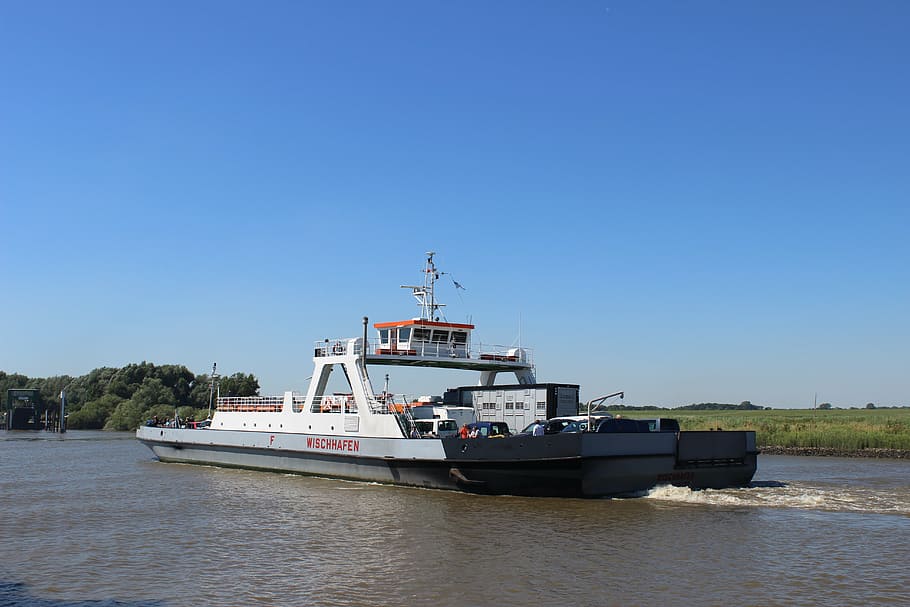 ferry, elbe, water, river, shipping, sky, nautical Vessel, transportation HD wallpaper
