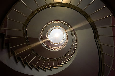architectural photography of spiral stairs, Spiral Staircase HD wallpaper