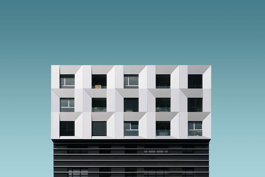 white and black buildin, white painted building clip art, sky HD wallpaper