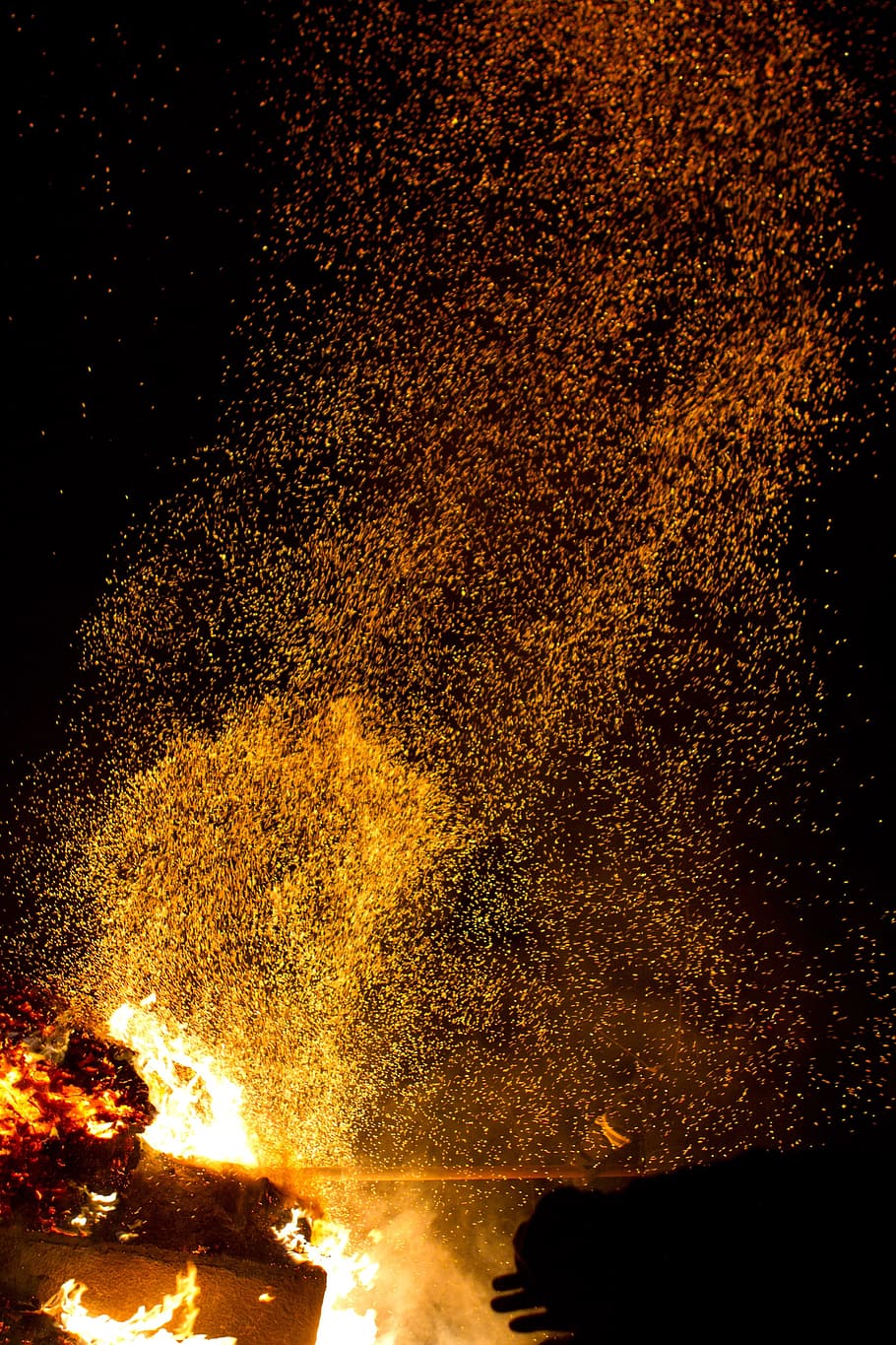 fire, sparks, night, burning, heat - temperature, fire - natural phenomenon HD wallpaper