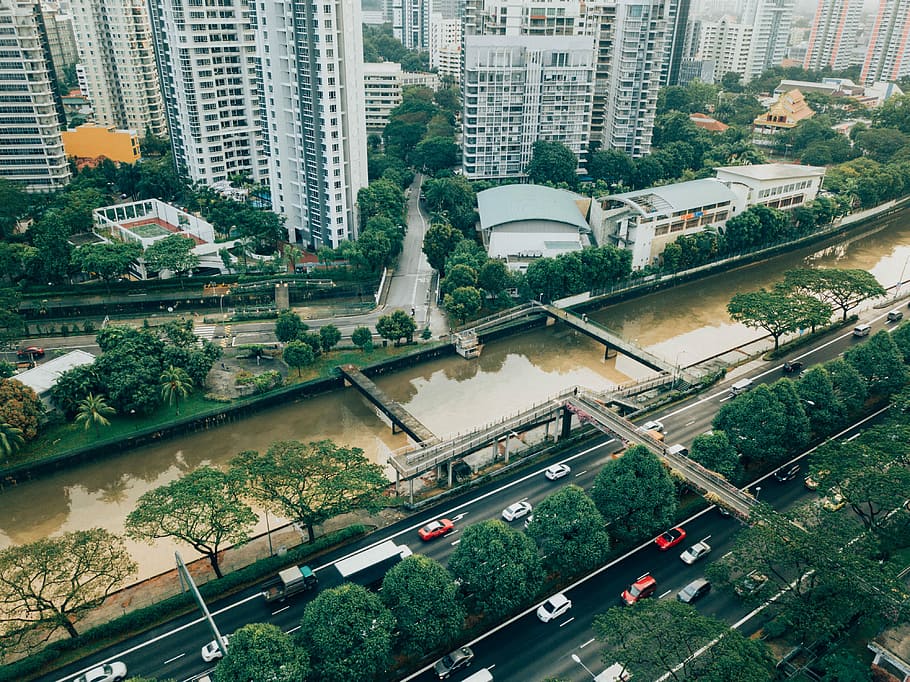 top view photography of cars on road, aerial photography of city buildings, HD wallpaper