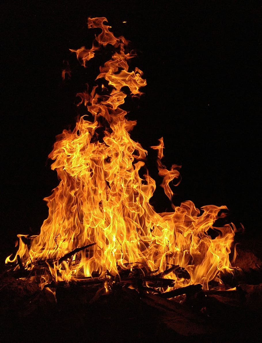 photo of orange bonfire, blaze, campfire, flame, burning, heat - temperature HD wallpaper