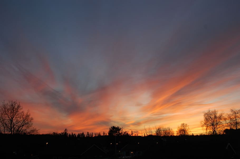 twilight, himmel, views, sky, evening sun, sweden, sunset, silhouette HD wallpaper