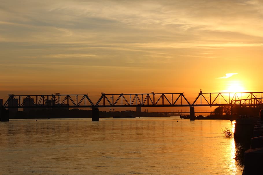 novosibirsk, bridge, railway, sunset, evening, ob, river, water, HD wallpaper