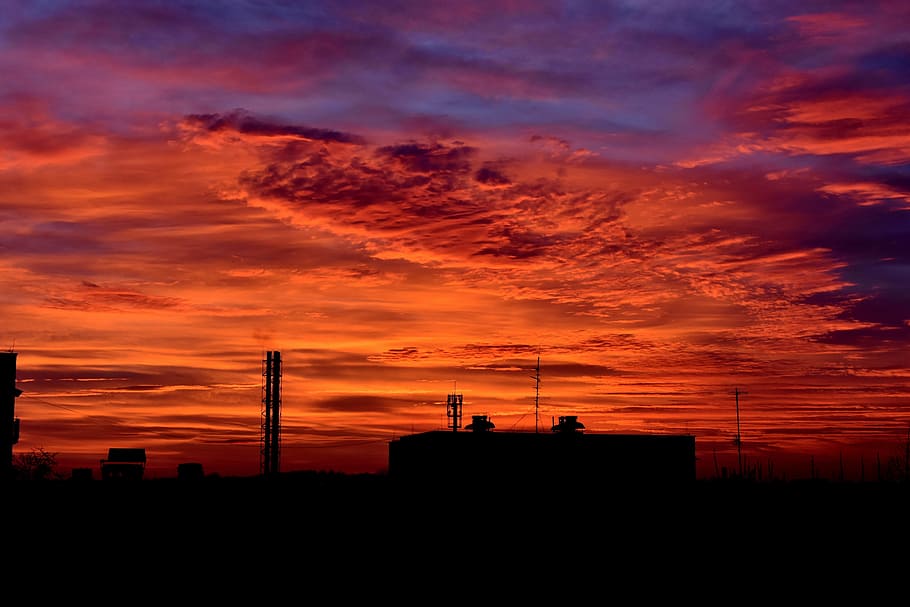 evening, twilight, sunset, clouds, west, sky, cloud - sky, silhouette HD wallpaper