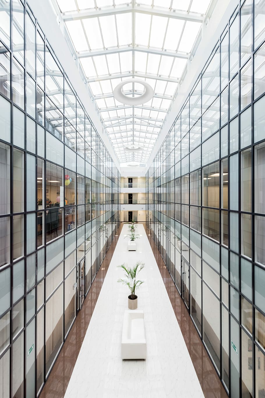 photography of glass wall hallway, high-angle photo of building hallway, HD wallpaper