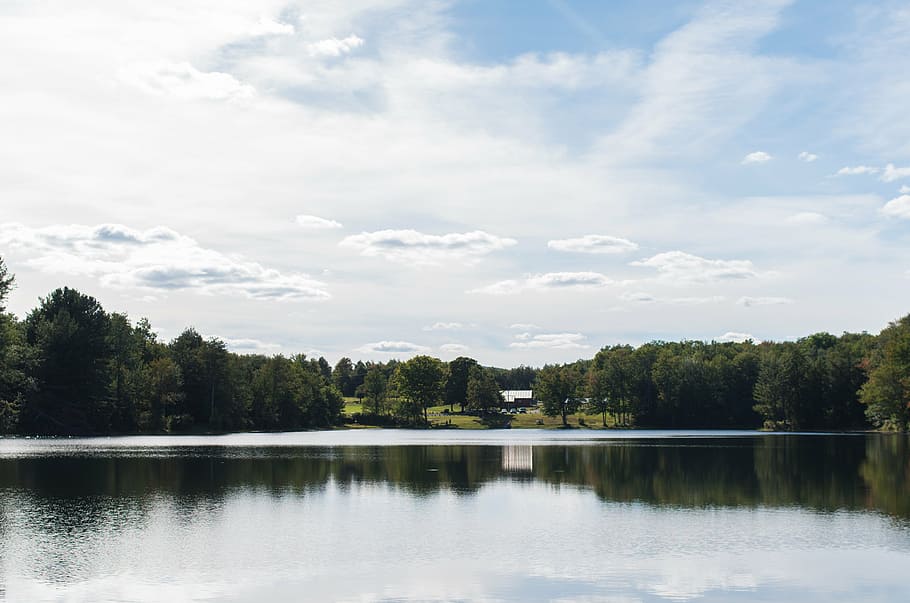 lake, park, nature, clouds, summer, sky, water, trees, reflection HD wallpaper