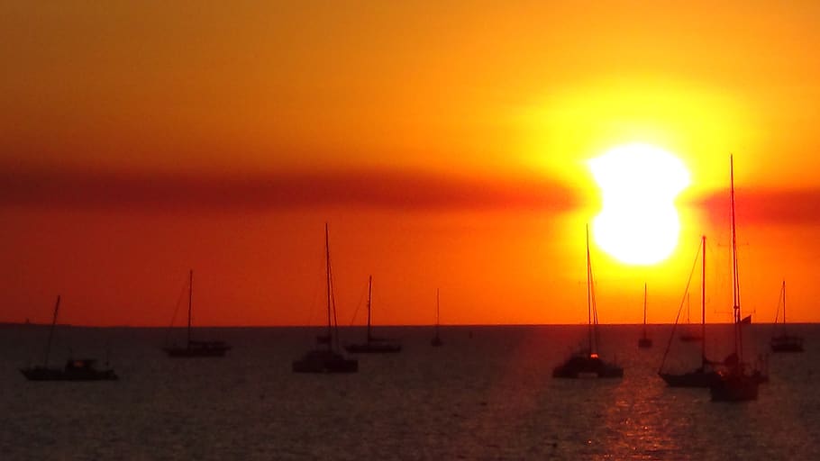 sunset, darwin harbor, northern territory, australia, water, HD wallpaper