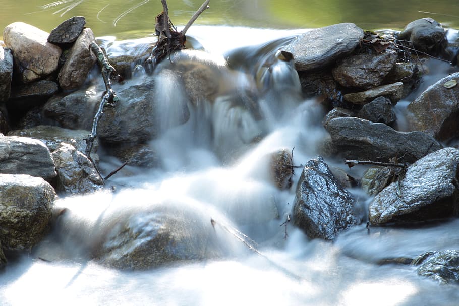 River, Waterfall, Nature, Bach, waters, stones, rock, no people HD wallpaper