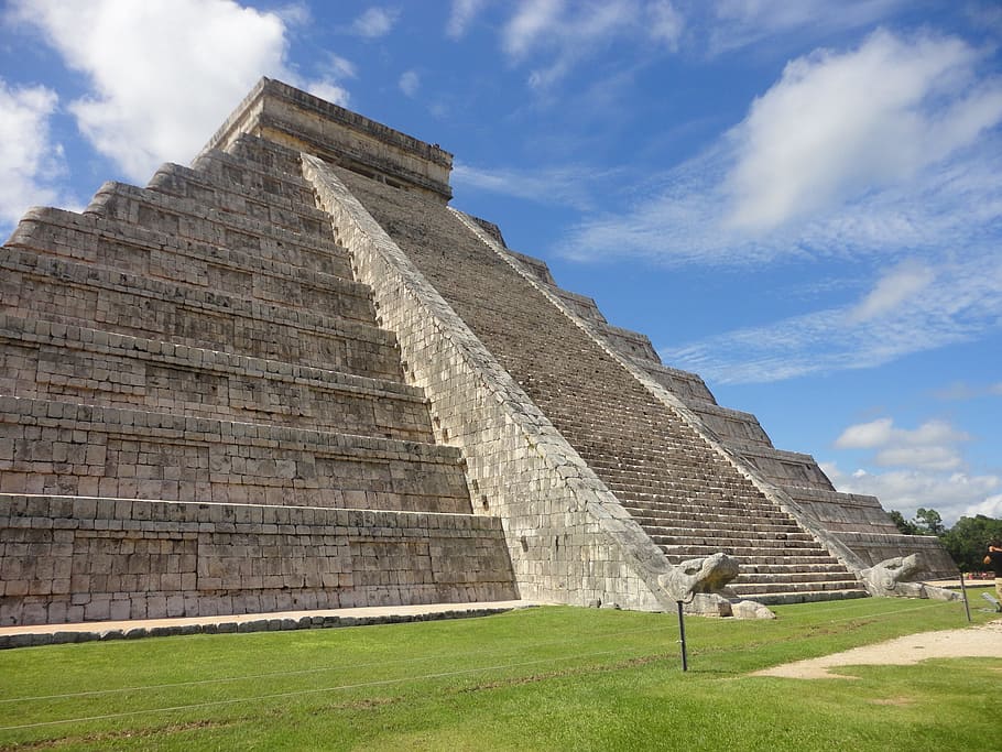 pyramid under blue sky during daytime, Chichen Itza, Mexico, Mayan, HD wallpaper