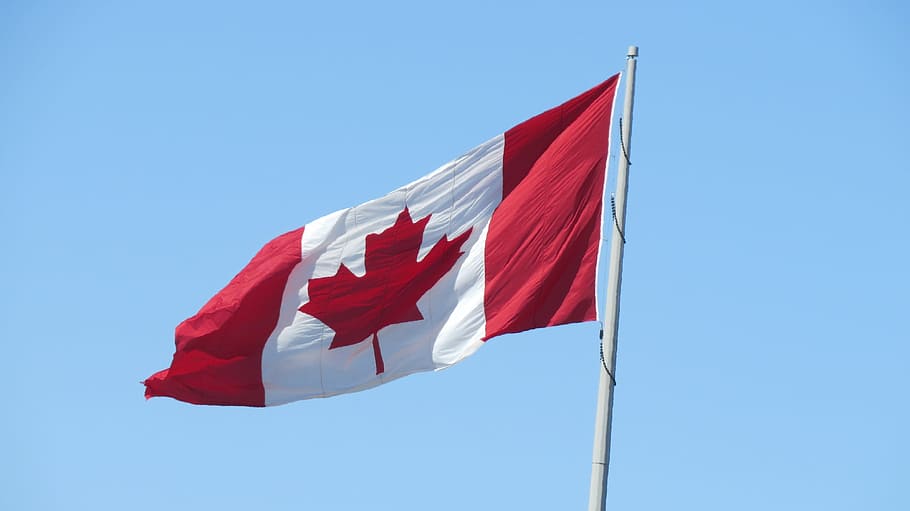 flag, canada, canada flag, wave, patriotism, red, blue, wind HD wallpaper