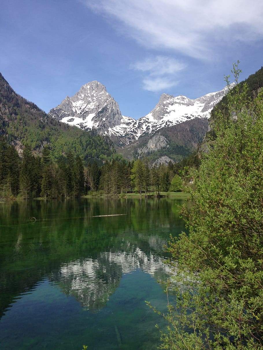 pointed wall, schieder pond, hinterstoder, mountain, water HD wallpaper